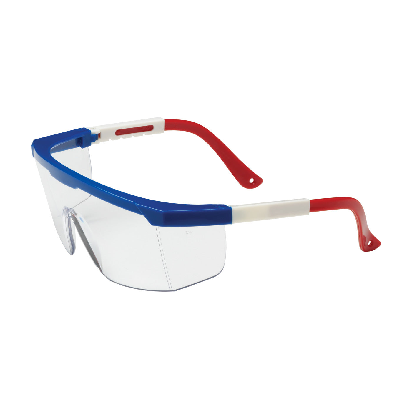 250-24-0300 Semi-Rimless Safety Glasses with Red / White / Blue Frame, Clear Lens and Anti-Scratch Coating