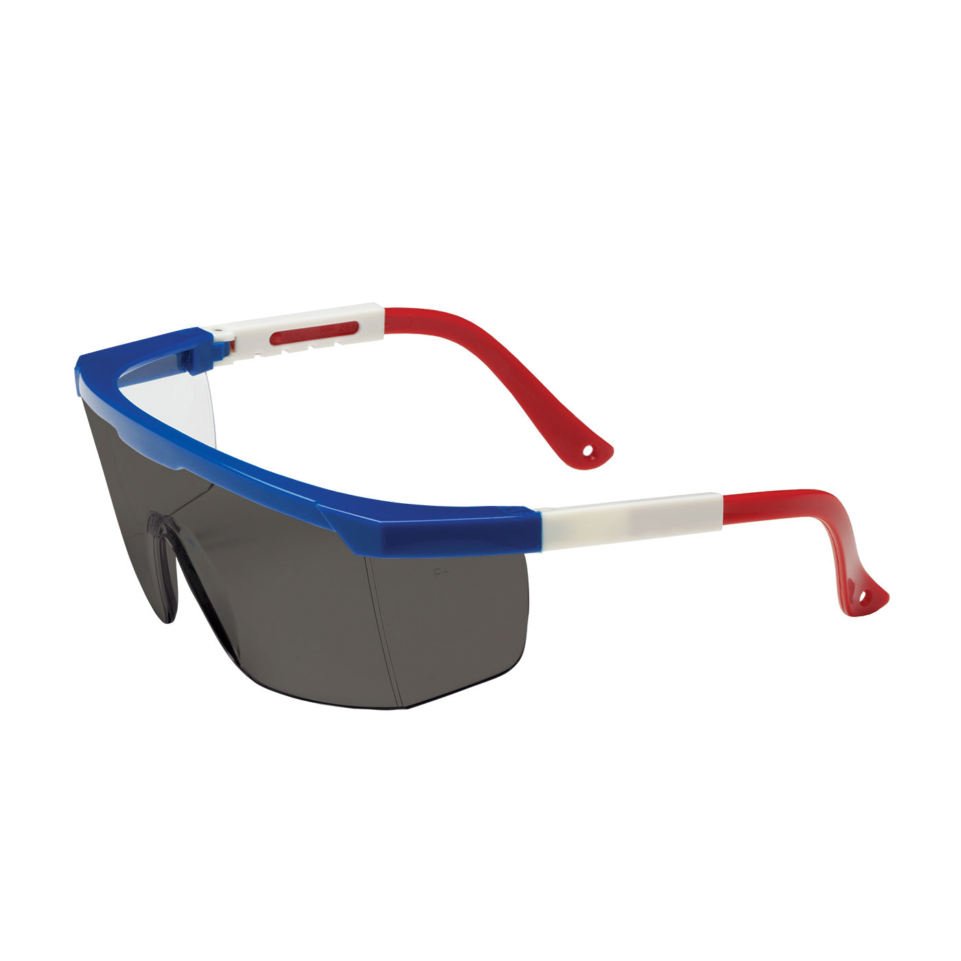 250-24-0301 Semi-Rimless Safety Glasses with Red / White / Blue Frame, Gray Lens and Anti-Scratch Coating