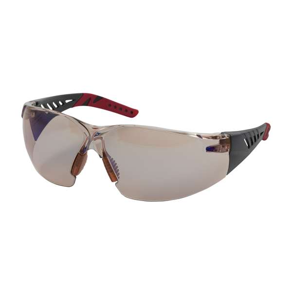 Rimless Safety Glasses with Black / Burgundy Temples, I/O Blue Lens and Anti-Scratch / Anti-Fog Coating