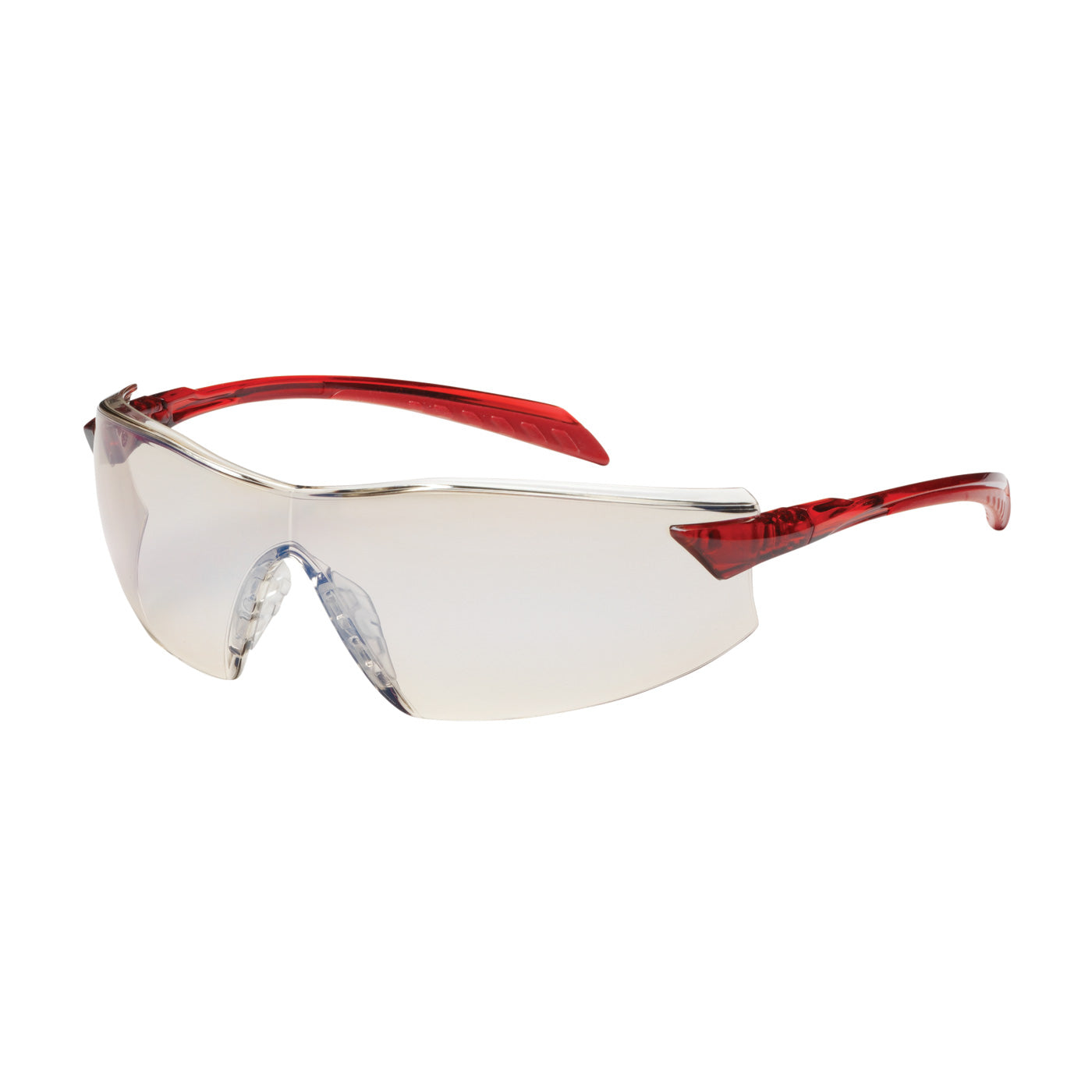 250-45-1226 Rimless Safety Glasses with Red Temple, I/O Blue Lens and Anti-Scratch / Anti-Fog Coating