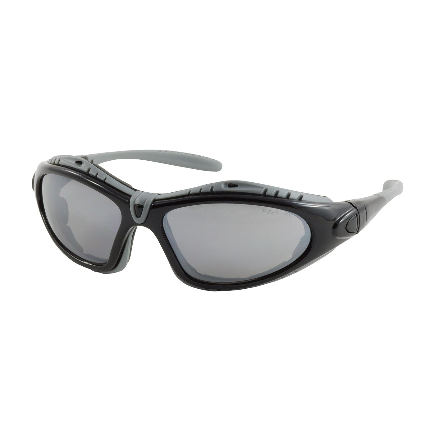 250-50-0425 Full Frame Safety Glasses with Black Frame, Foam Padding, Silver Mirror Lens and Anti-Scratch / Anti-Fog Coating