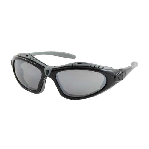 250-50-0425 Full Frame Safety Glasses with Black Frame, Foam Padding, Silver Mirror Lens and Anti-Scratch / Anti-Fog Coating