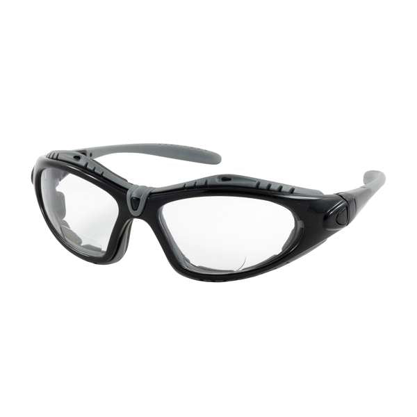250-51-0015 Full Frame Safety Readers with Black Frame, Foam Padding, Clear Lens and Anti-Scratch / Anti-Fog Coating - +1.50 Diopter