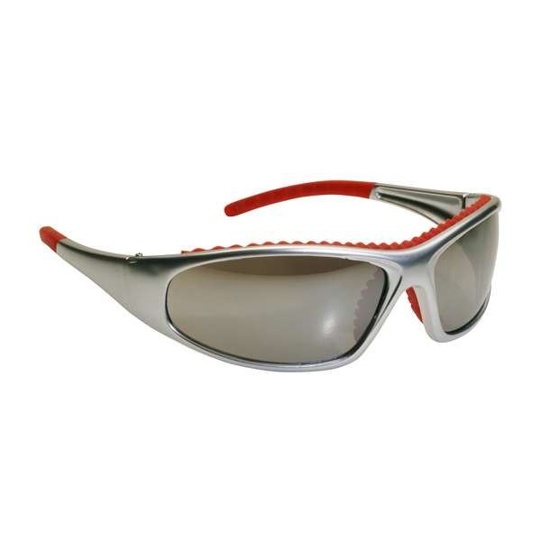 Full Frame Safety Glasses with Silver / Red Frame, Red Mirror Lens and Anti-Scratch / Anti-Fog Coating