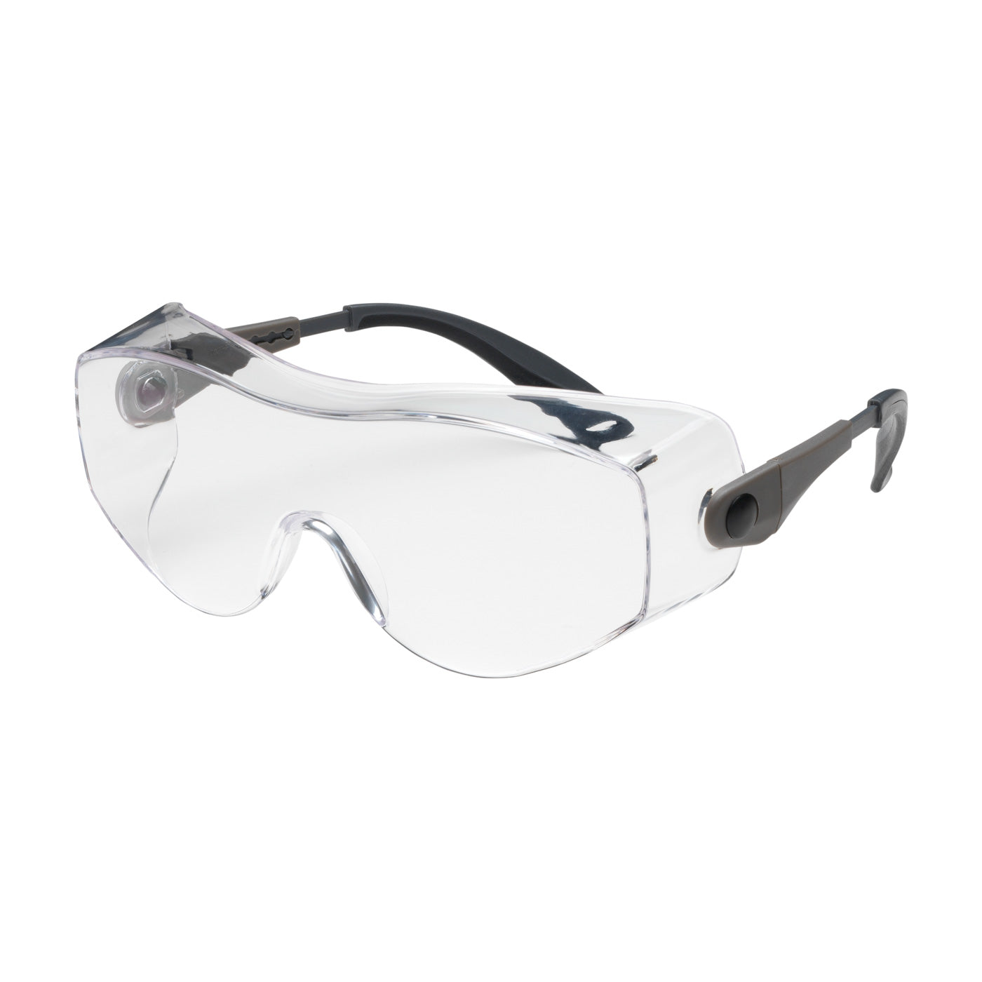 250-98-0080 OTG Rimless Safety Glasses with Black / Gray Temple and Clear Lens