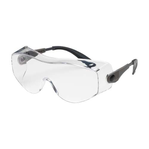 250-98-0080 OTG Rimless Safety Glasses with Black / Gray Temple and Clear Lens