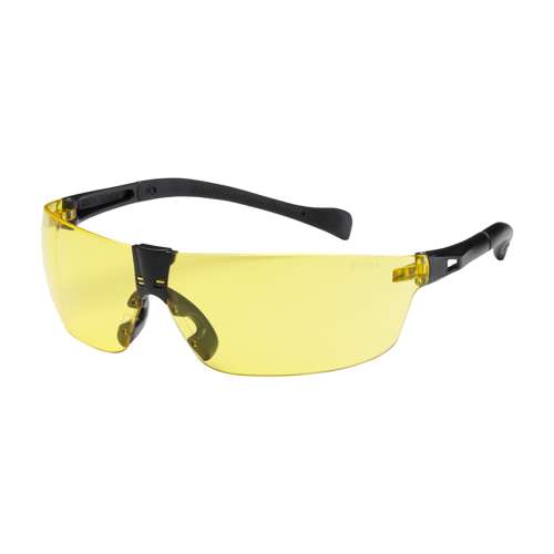250-MT-10074 Rimless Safety Glasses with Black Temple, Amber Lens and Anti-Scratch Coating