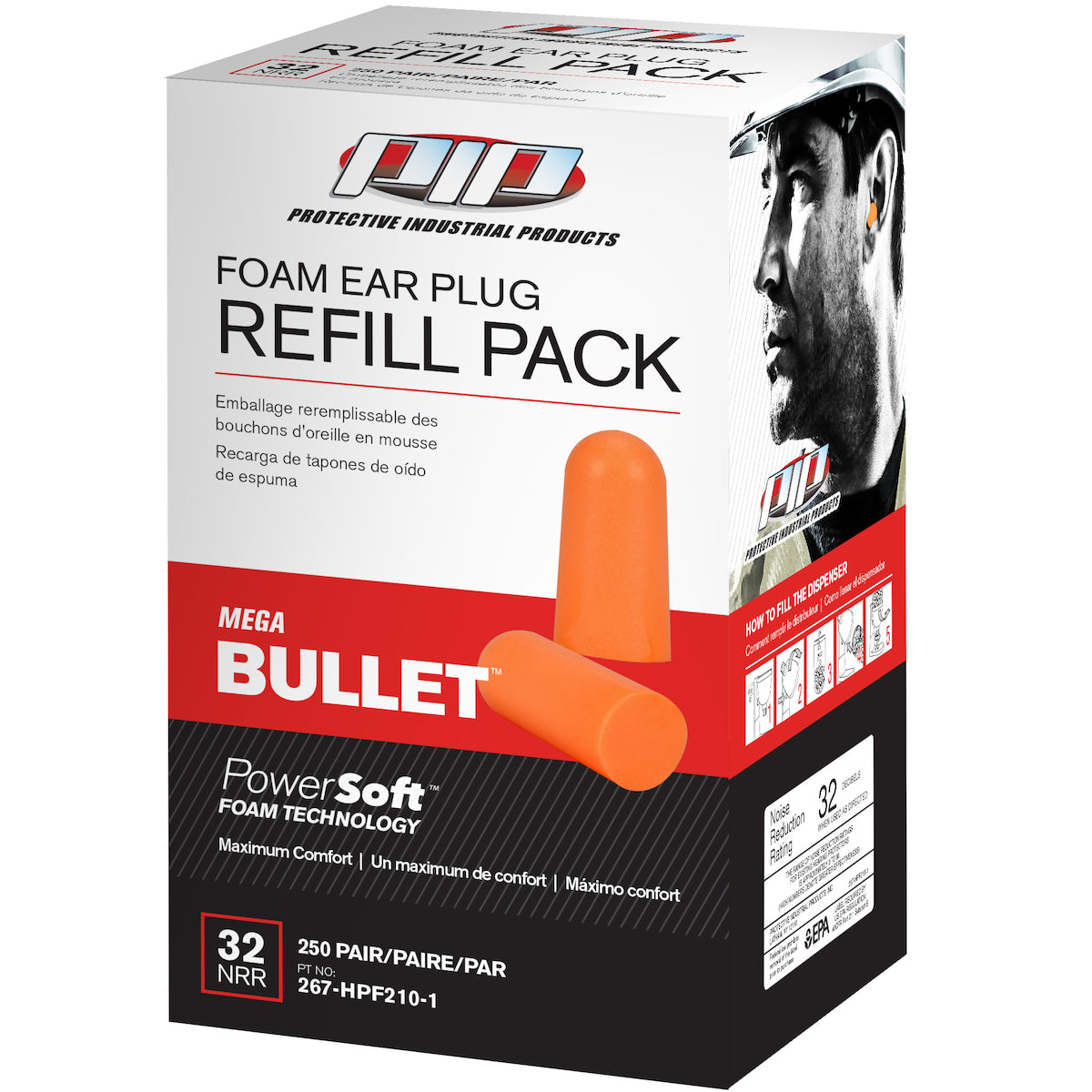 267-HPF210-1 Disposable Soft Polyurethane Foam Ear Plugs - Dispenser Refill Pack