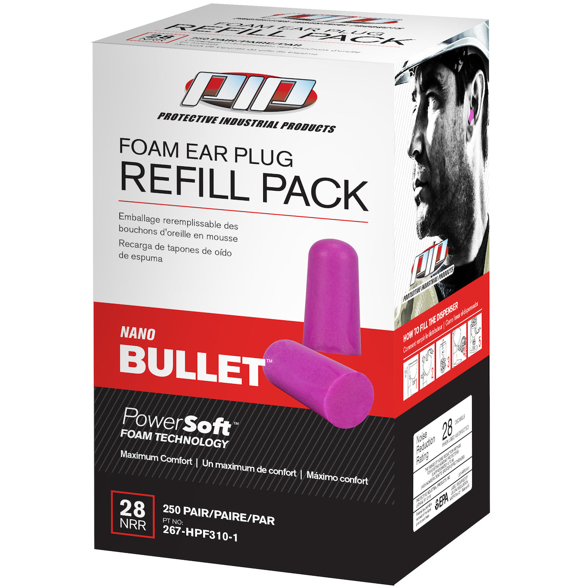 267-HPF310-1 Compact Disposable Soft Polyurethane Foam Ear Plugs - Dispenser Refill Pack