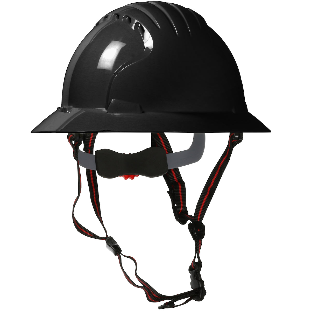 280-EV6161-CH Full Brim Safety Helmet with HDPE Shell, 4-Point Chinstrap, 6-Point Suspension and Wheel Ratchet Adjustment