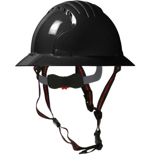 280-EV6161-CH Full Brim Safety Helmet with HDPE Shell, 4-Point Chinstrap, 6-Point Suspension and Wheel Ratchet Adjustment