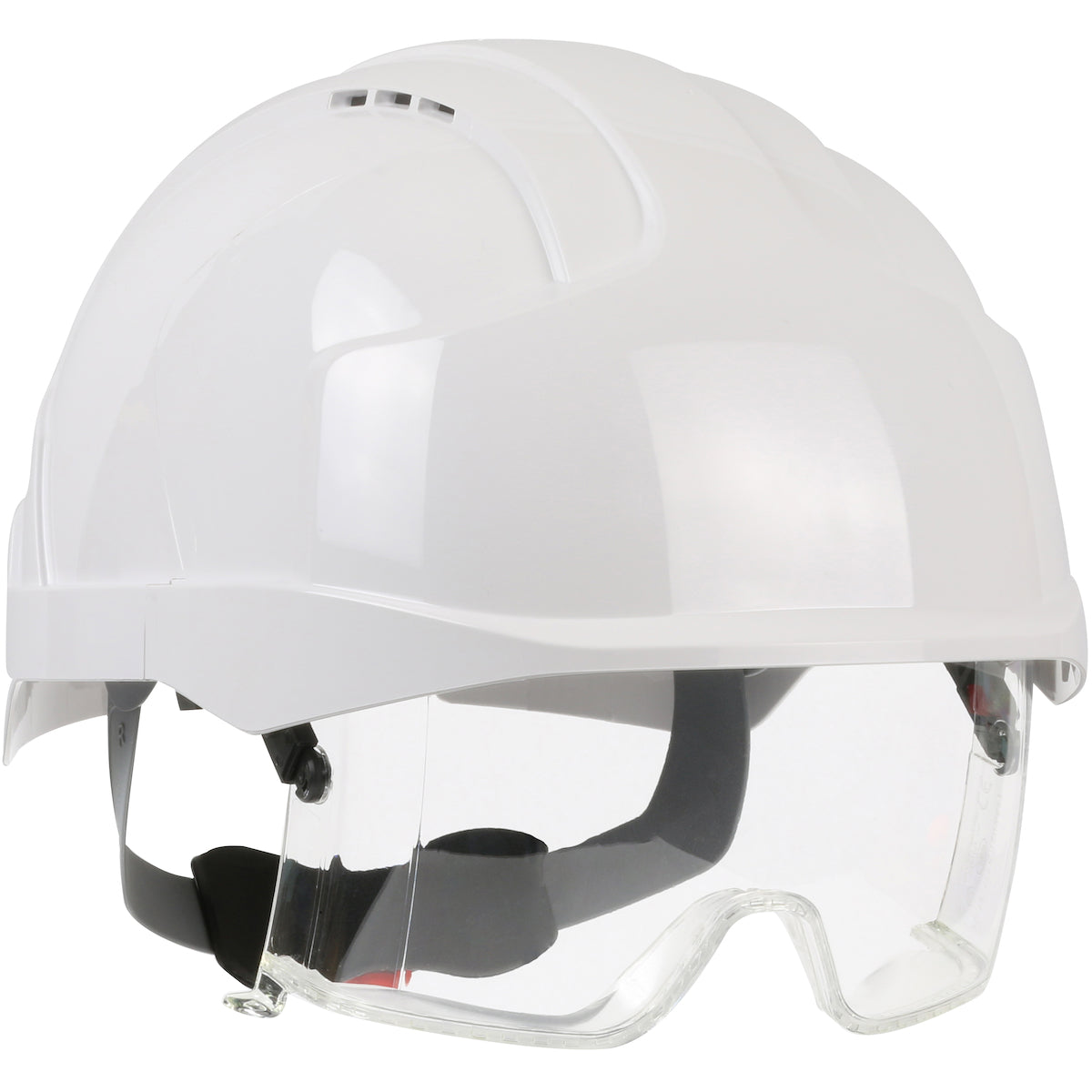 280-EVLV Type I, Vented Industrial Safety Helmet with Lightweight ABS Shell, Integrated ANSI Z87.1 Eye Protection, 6-Point Polyester Suspension and Wheel Ratchet Adjustment