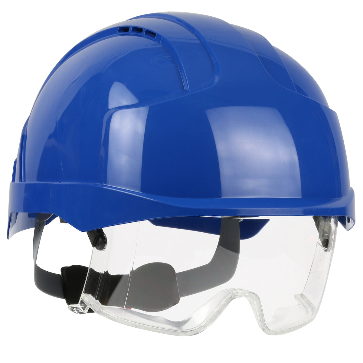 280-EVLV Type I, Vented Industrial Safety Helmet with Lightweight ABS Shell, Integrated ANSI Z87.1 Eye Protection, 6-Point Polyester Suspension and Wheel Ratchet Adjustment
