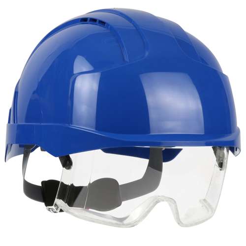 280-EVLV Type I, Vented Industrial Safety Helmet with Lightweight ABS Shell, Integrated ANSI Z87.1 Eye Protection, 6-Point Polyester Suspension and Wheel Ratchet Adjustment