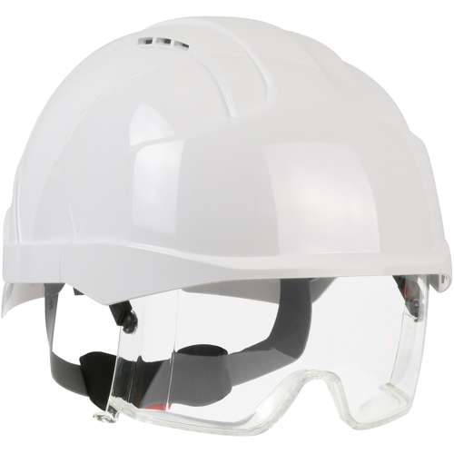 280-EVLV Type I, Vented Industrial Safety Helmet with Lightweight ABS Shell, Integrated ANSI Z87.1 Eye Protection, 6-Point Polyester Suspension and Wheel Ratchet Adjustment