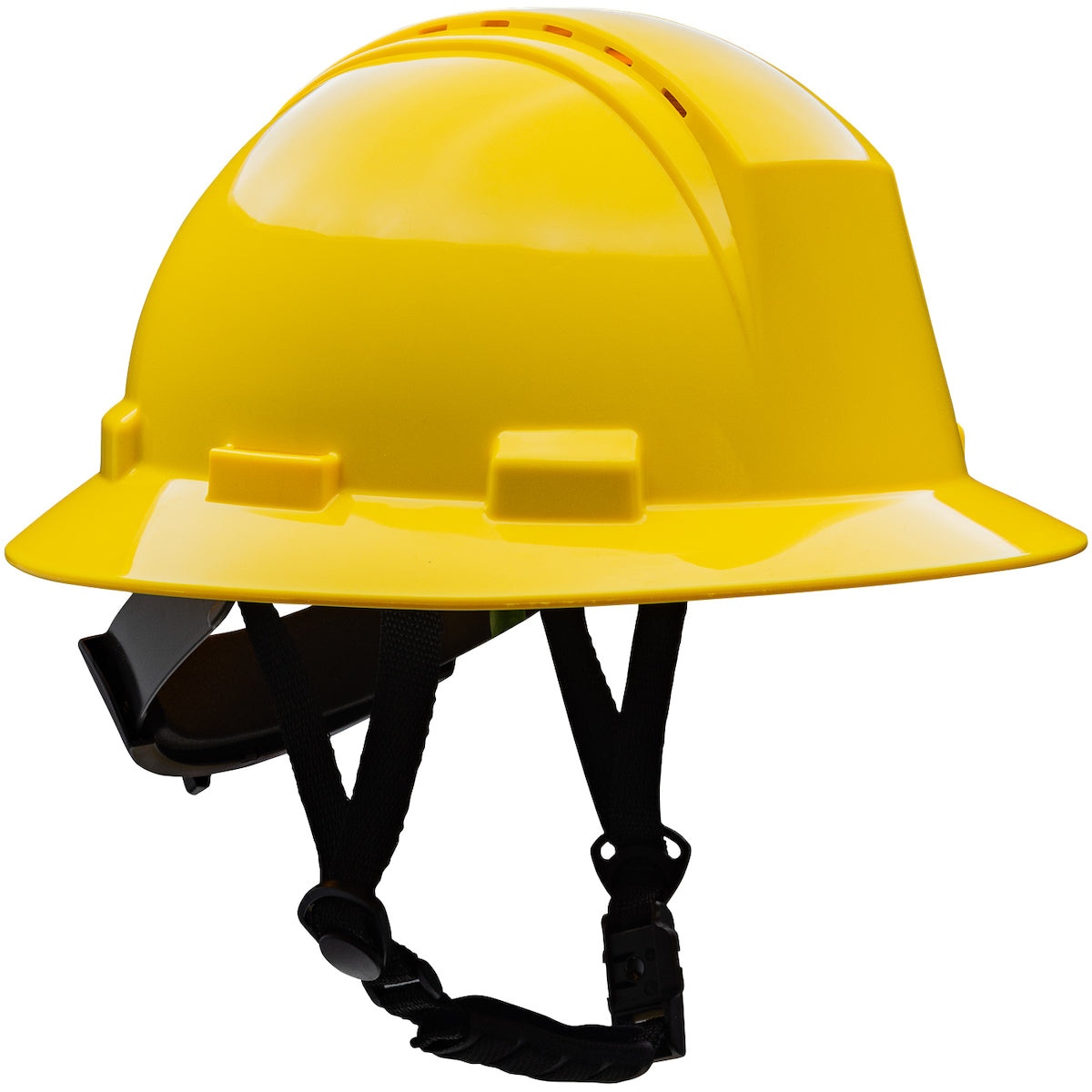 280-HP642RV-CH Type II Full Brim Safety Helmet with HDPE Shell, 4-Point Textile Suspension, Wheel Ratchet Adjustment Vented, With 4-Point Chinstrap
