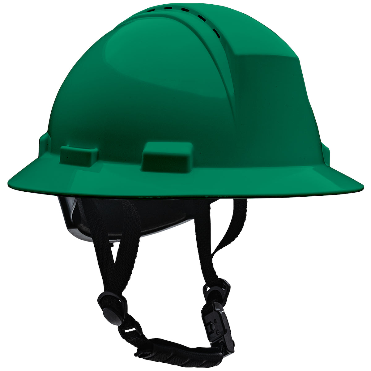 280-HP642RV-CH Type II Full Brim Safety Helmet with HDPE Shell, 4-Point Textile Suspension, Wheel Ratchet Adjustment Vented, With 4-Point Chinstrap