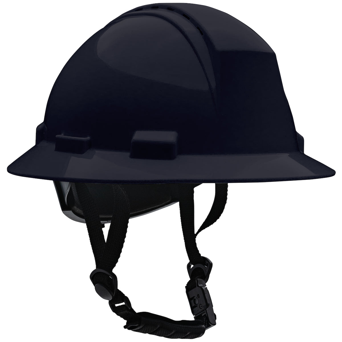 280-HP642RV-CH Type II Full Brim Safety Helmet with HDPE Shell, 4-Point Textile Suspension, Wheel Ratchet Adjustment Vented, With 4-Point Chinstrap