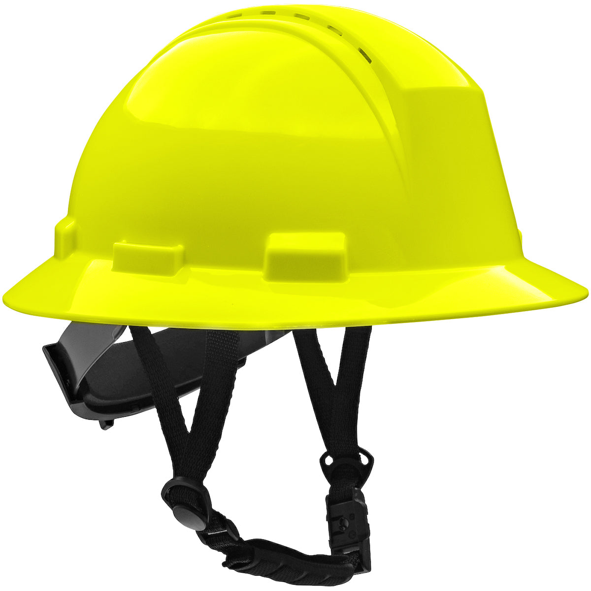 280-HP642RV-CH Type II Full Brim Safety Helmet with HDPE Shell, 4-Point Textile Suspension, Wheel Ratchet Adjustment Vented, With 4-Point Chinstrap