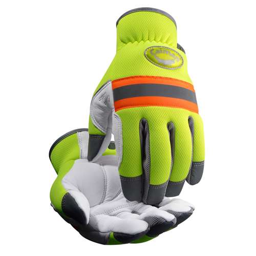 2908 Sheep Grain Leather Palm with Hi-Vis Yellow Spandex Back and Reflective Trim - Foam Insulation