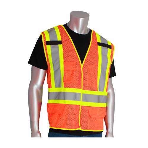 302-0212 ANSI Type R Class 2 Two-Tone Five Pocket Breakaway Mesh Vest