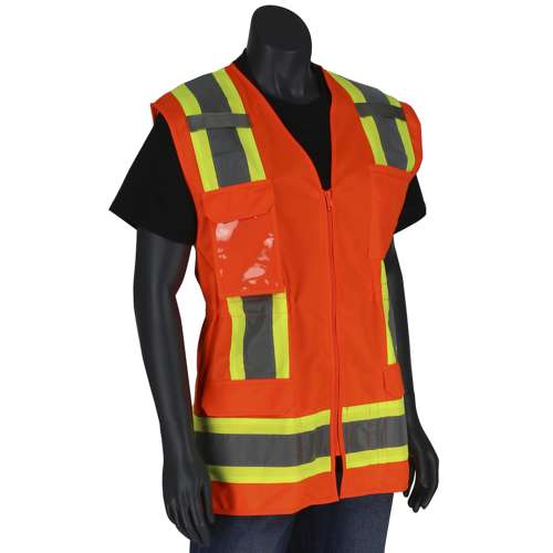 302-0512 ANSI Type R Class 2 Women's Contoured Two-Tone Eleven Pocket Surveyors Vest with Solid Front and Mesh Back