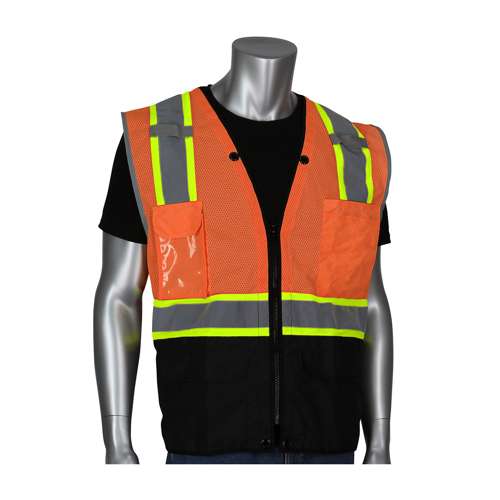 302-0650D ANSI Type R Class 2 Two-Tone Eleven Pocket Tech-Ready Mesh Surveyors Vest with Ripstop Black Bottom Front and "D" Ring Access