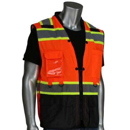 302-0670T ANSI Type R Class 2 Two-Tone Twelve Pocket Tethering Vest with Ripstop Black Bottom Front and "D" Ring Access