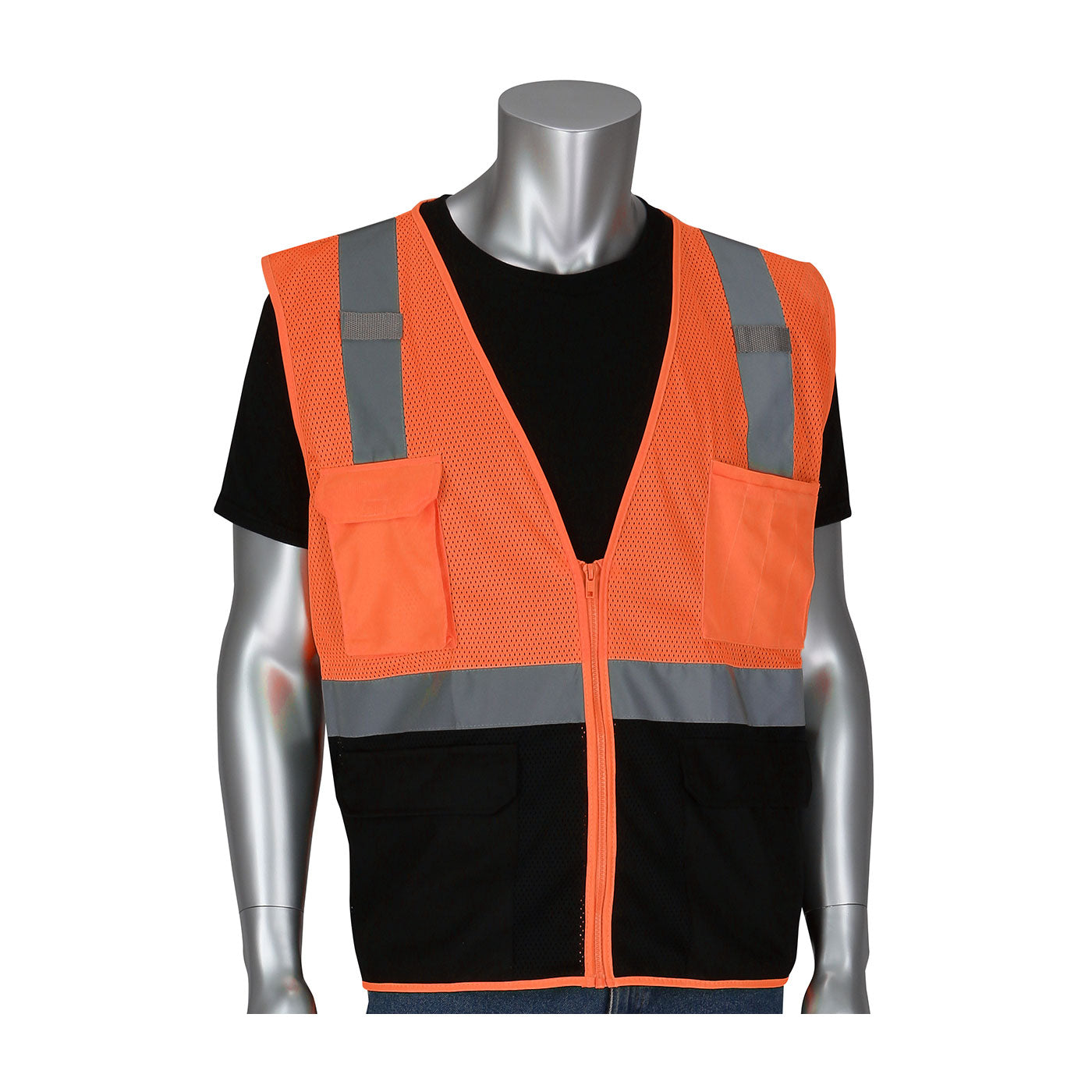 302-0710B ANSI Type R Class 2 Five Pocket Value Mesh Vest with Black Bottom Front