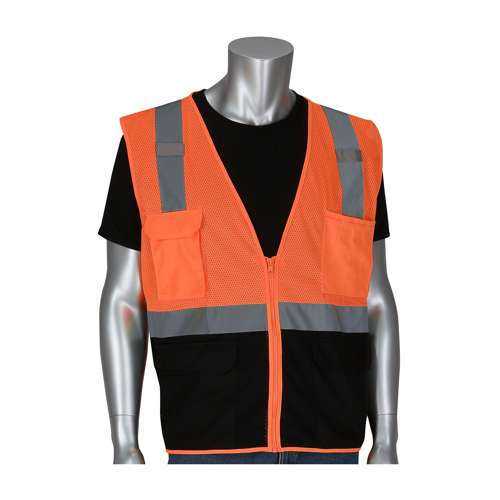 302-0710B ANSI Type R Class 2 Five Pocket Value Mesh Vest with Black Bottom Front