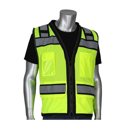 302-0800D ANSI Type R Class 2 Black Two-Tone Eleven Pocket Tech-Ready Mesh Surveyors Vest with "D" Ring Access