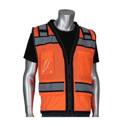 302-0800D ANSI Type R Class 2 Black Two-Tone Eleven Pocket Tech-Ready Mesh Surveyors Vest with "D" Ring Access