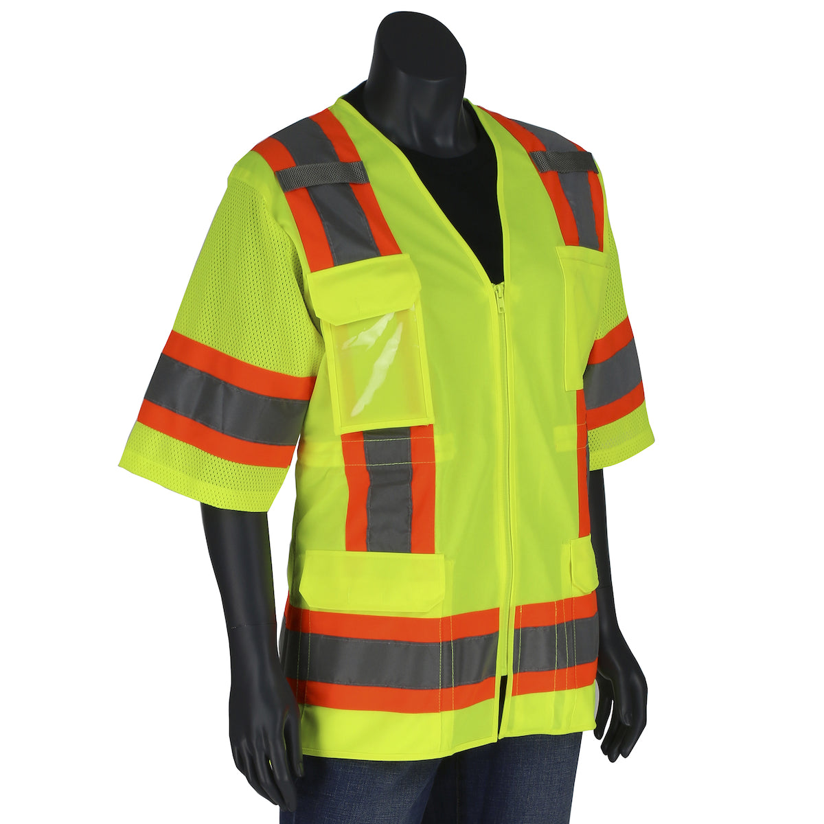 303-0513 ANSI Type R Class 3 Women's Contoured Two-Tone Eleven Pocket Surveyors Vest with Solid Front and Mesh Back