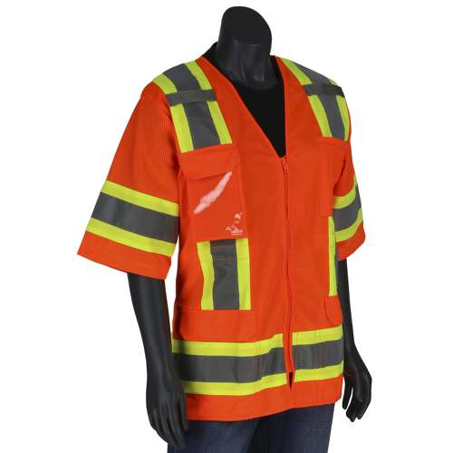 303-0513 ANSI Type R Class 3 Women's Contoured Two-Tone Eleven Pocket Surveyors Vest with Solid Front and Mesh Back