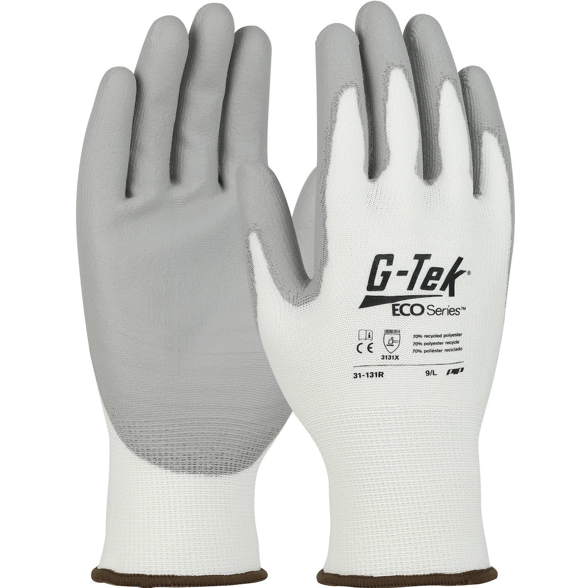 31-131R Seamless Knit Recycled Yarn / Spandex Blended Glove with Polyurethane Coated Flat Grip on Palm & Fingers