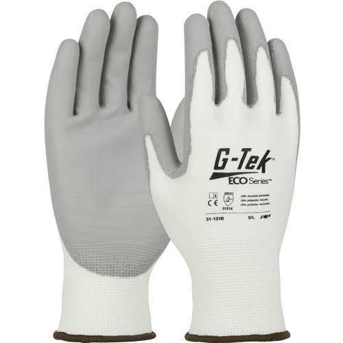 31-131R Seamless Knit Recycled Yarn / Spandex Blended Glove with Polyurethane Coated Flat Grip on Palm & Fingers