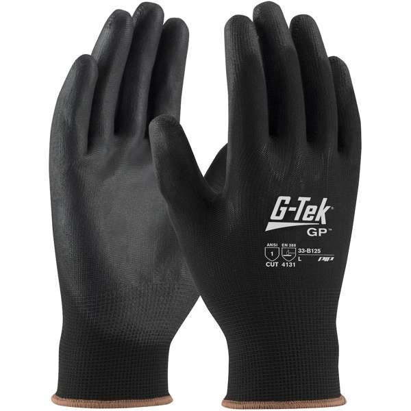 33-B125 Seamless Knit Nylon Blend Glove with Polyurethane Coated Flat Grip on Palm & Fingers - Touchscreen