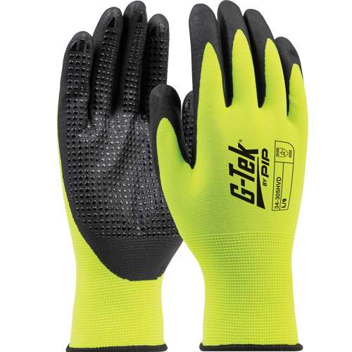 34-305HVD Seamless Knit Hi-Vis Polyester Glove with Nitrile Coated Foam Grip on Palm & Fingers - 15 Gauge - Micro Dotted Grip