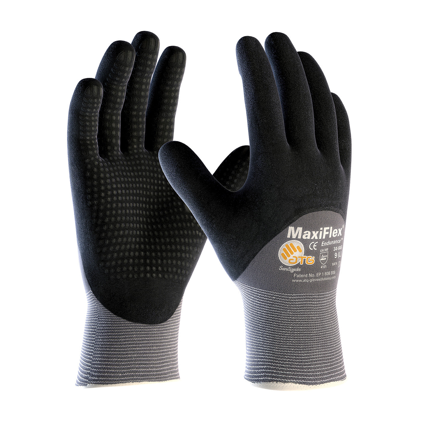 34-845 Seamless Knit Nylon Glove with Nitrile Coated MicroFoam Grip on Palm, Fingers & Knuckles - Micro Dot Palm