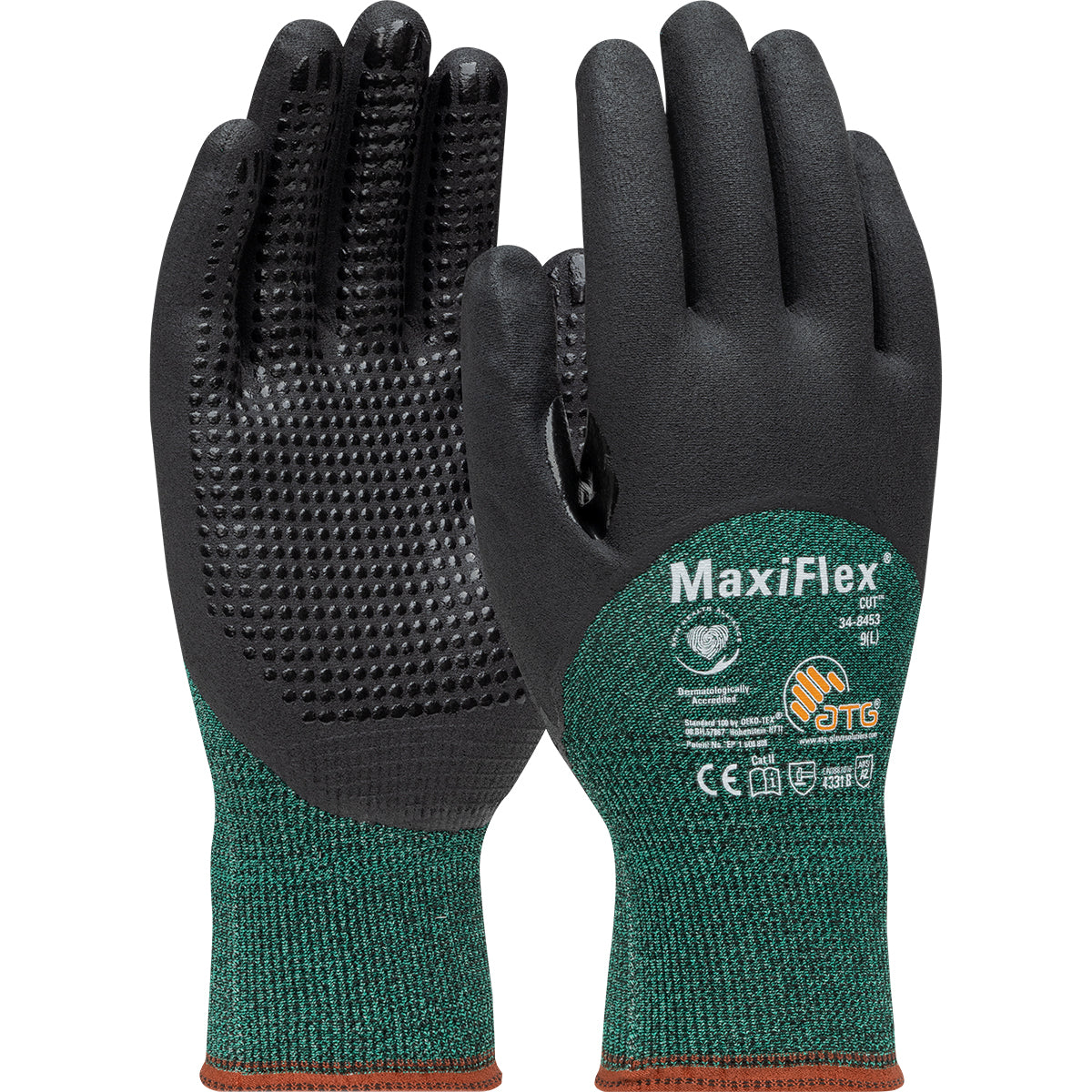 34-8453 Seamless Knit Engineered Yarn Glove with Premium Nitrile Coated MicroFoam Grip on Palm, Fingers & Knuckles - Micro Dot Palm - Touchscreen