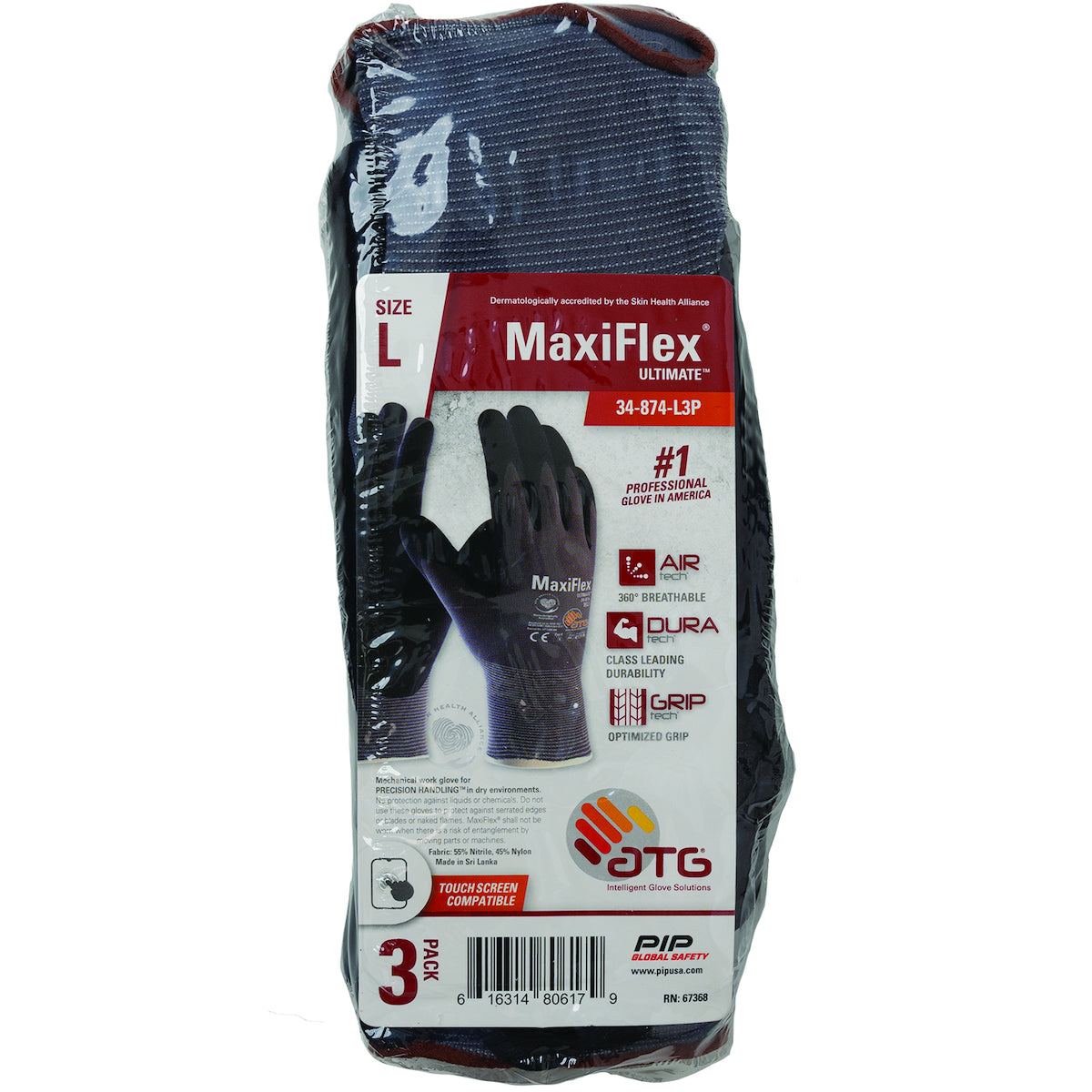 34-874-3P Seamless Knit Nylon/Elastane Glove with Nitrile Coated MicroFoam Grip on Palm & Fingers - 3-Pair Pack