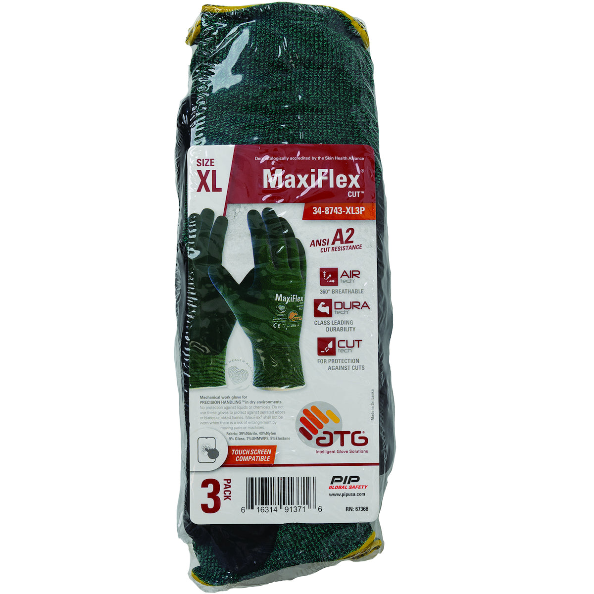 34-8743-3P Seamless Knit Engineered Yarn Glove with Premium Nitrile Coated MicroFoam Grip on Palm & Fingers - Touchscreen - 3-Pair Pack