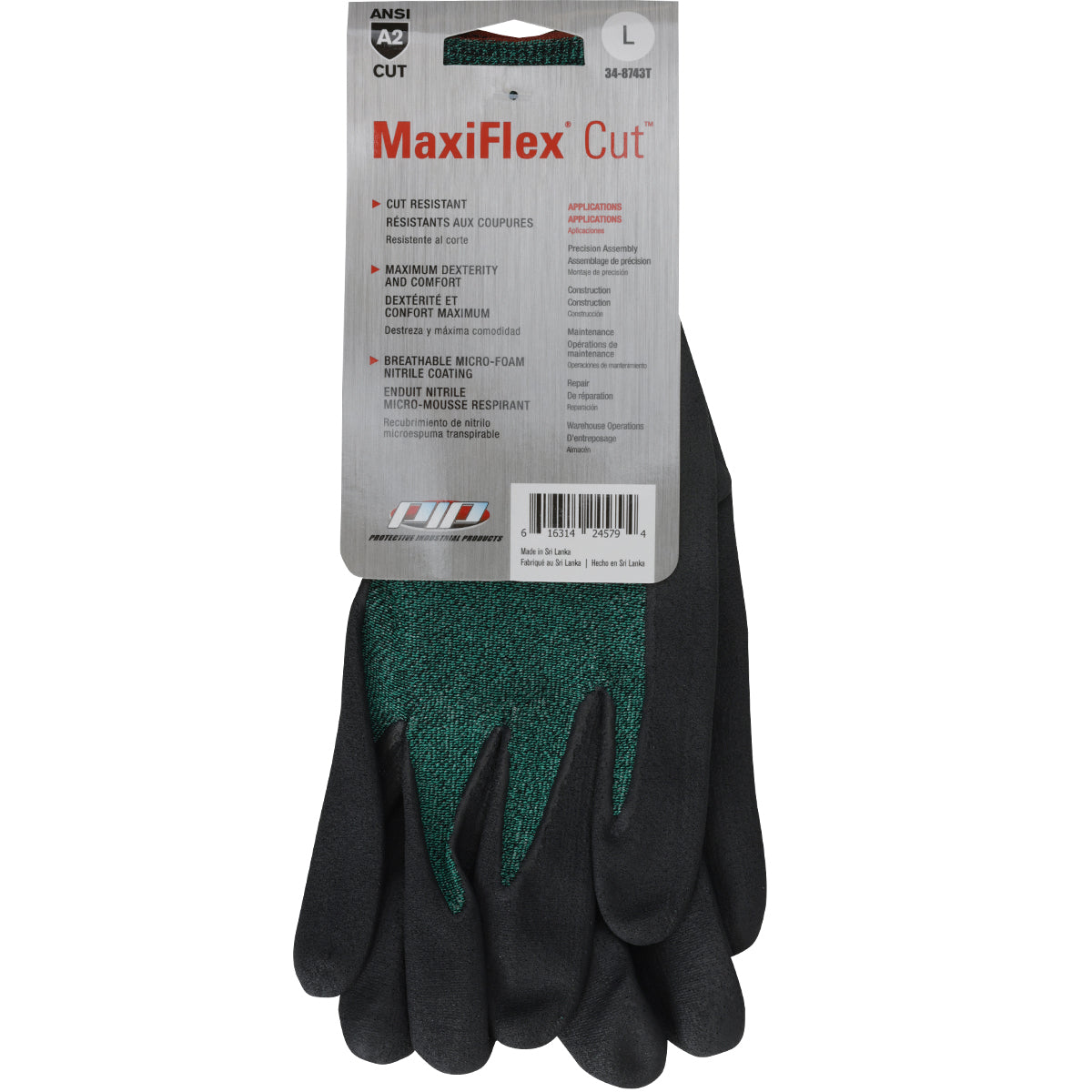 34-8743T Seamless Knit Engineered Yarn Glove with Premium Nitrile Coated MicroFoam Grip on Palm & Fingers - Touchscreen - Hang Tagged
