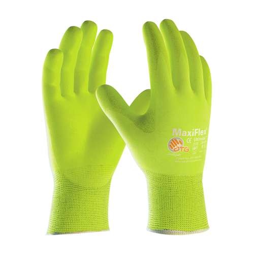 34-874FY Hi-Vis Seamless Knit Nylon/Elastane Glove with Nitrile Coated MicroFoam Grip on Palm & Fingers - Touchscreen