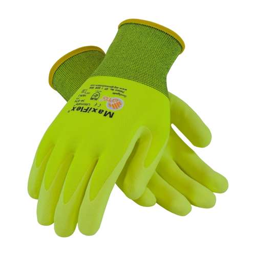 34-874FY Hi-Vis Seamless Knit Nylon/Elastane Glove with Nitrile Coated MicroFoam Grip on Palm & Fingers - Touchscreen