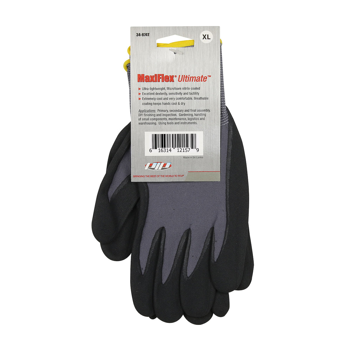 34-874T Seamless Knit Nylon/Elastane Glove with Nitrile Coated MicroFoam Grip on Palm & Fingers - Hang Tagged