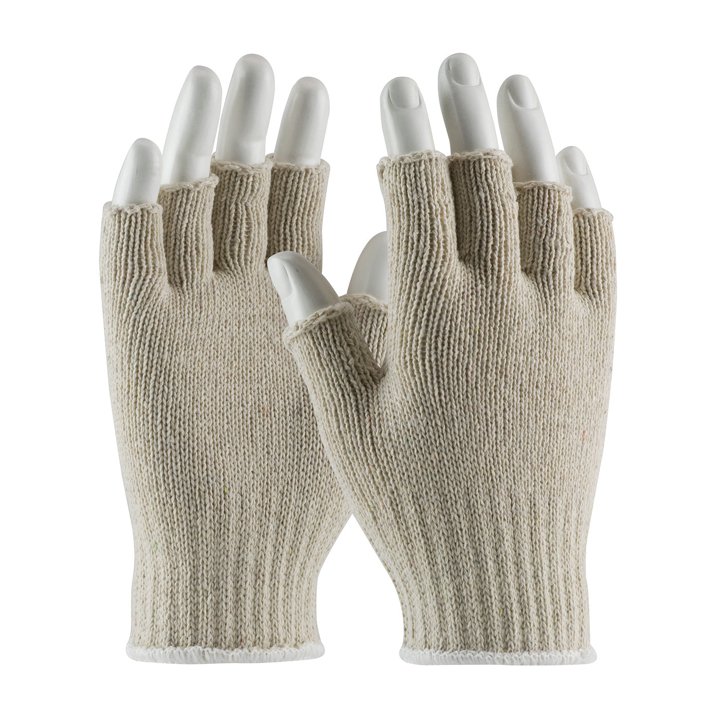 35-C119 Medium Weight Seamless Knit Cotton/Polyester Glove - Natural with Half-Finger