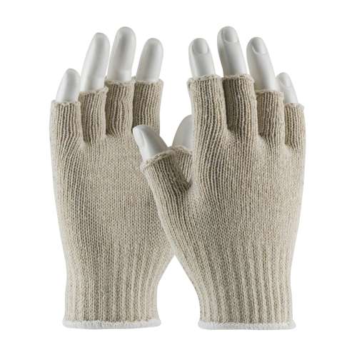 35-C119 Medium Weight Seamless Knit Cotton/Polyester Glove - Natural with Half-Finger