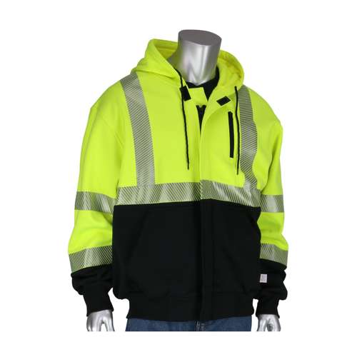 385-1370FR ANSI Type R Class 3 AR/FR Full Zip Hooded Sweatshirt with Black Bottom