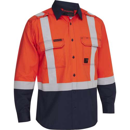 385MFRHS AR/FR Men's Ripstop Long Sleeve Button Down with Navy Bottom - Industrial Wash Durable